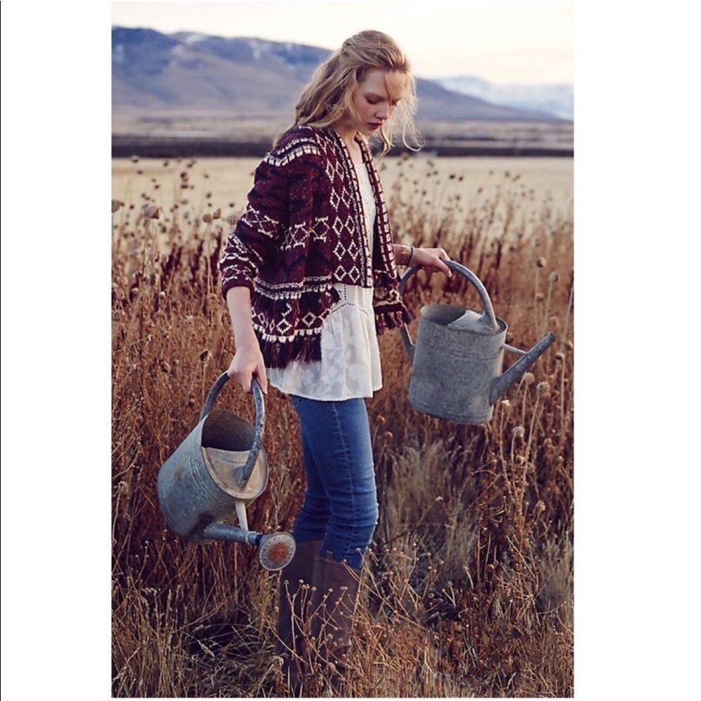 Moth Fringed Tassel Vera Cardigan Burgundy Anthro